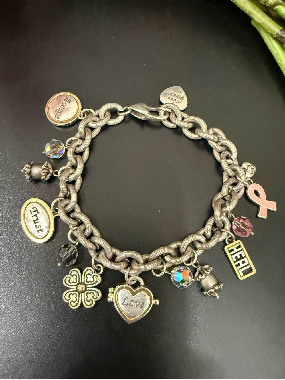 Vintage BRIGHTON Power of Pink Breast Cancer Awareness Charm Bracelet